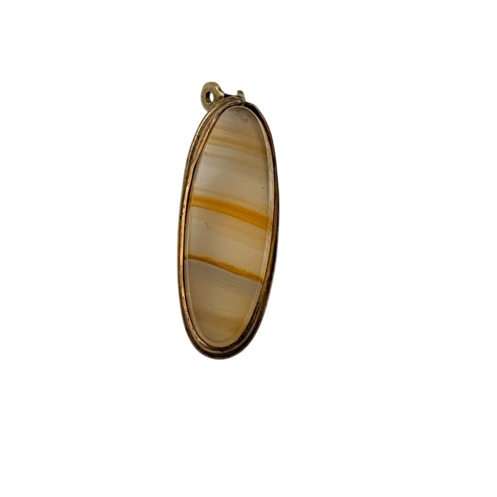 Vintage Gold and Brown Agate Stone Pendant - Picture 5 of 12